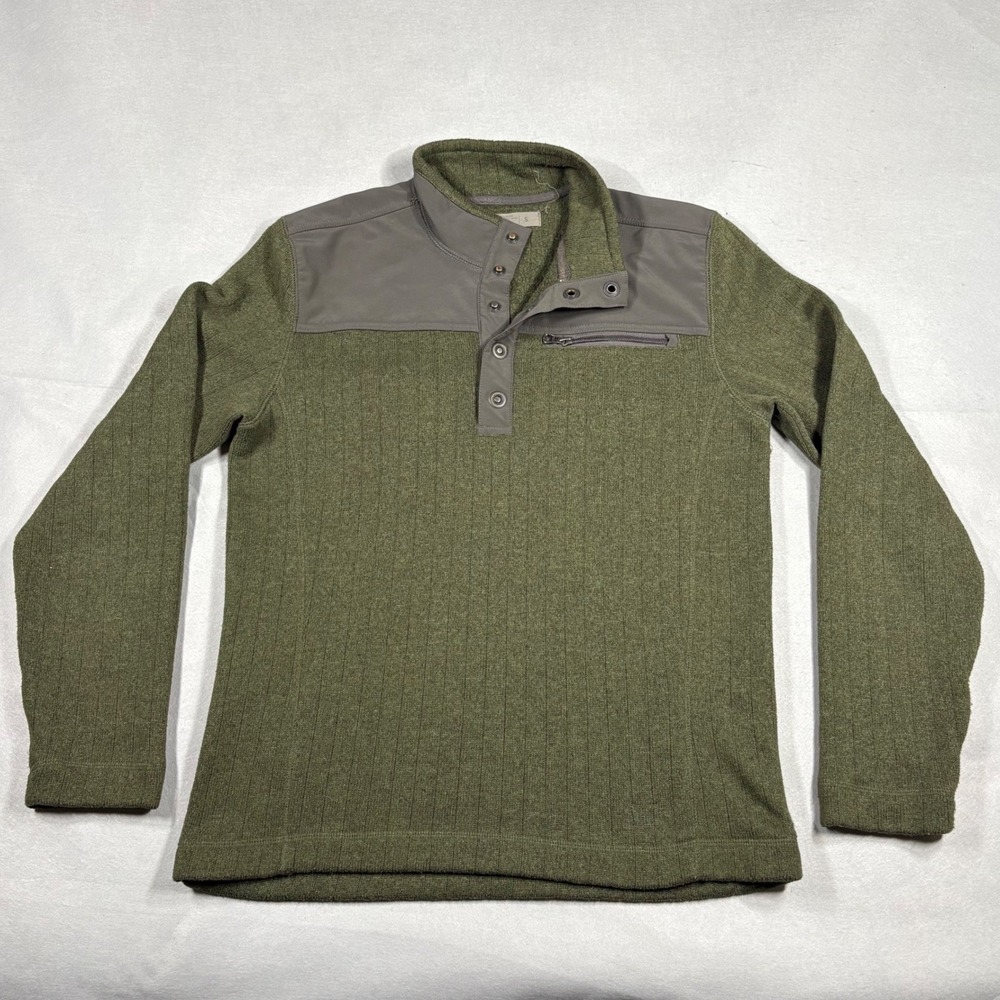 REI Co-op Mens Olive Green Ribbed Snap Neck Pullover Sweater Size Small